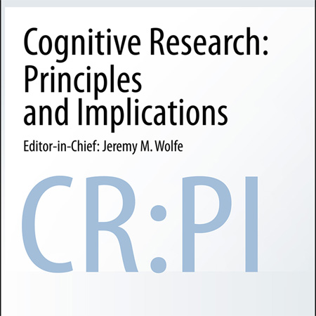 The image shows the cover of Cognitive Research: Principles and Implications (CR:PI), an open-access peer-reviewed journal published by SpringerOpen in collaboration with the Psychonomic Society.